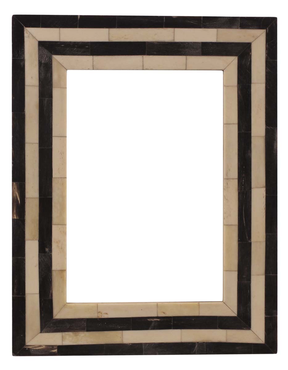 4x6 Striped Photo-Frame / Picture Holder in Natural-Bone & Mango-Wood - Black & Off-White - Antique-Look Home Decor - Buy in Bulk Wholesale