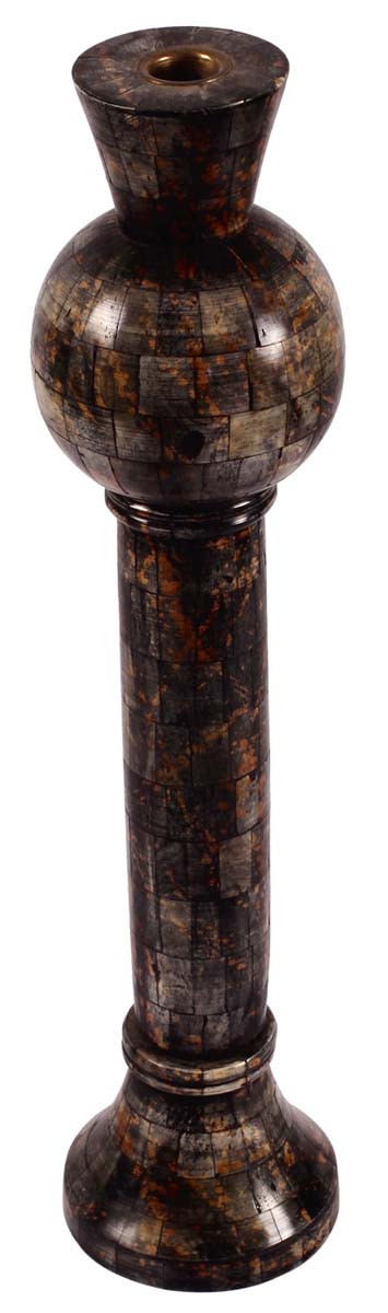 18” Decorative Tall Pillar Candle-Stand in Natural Bone - Textured Black Color - Antique-Look Home Decor - Buy in Bulk Wholesale