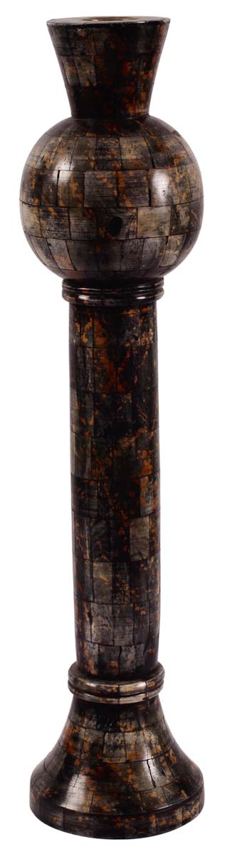 18” Decorative Tall Pillar Candle-Stand in Natural Bone - Textured Black Color - Antique-Look Home Decor - Buy in Bulk Wholesale