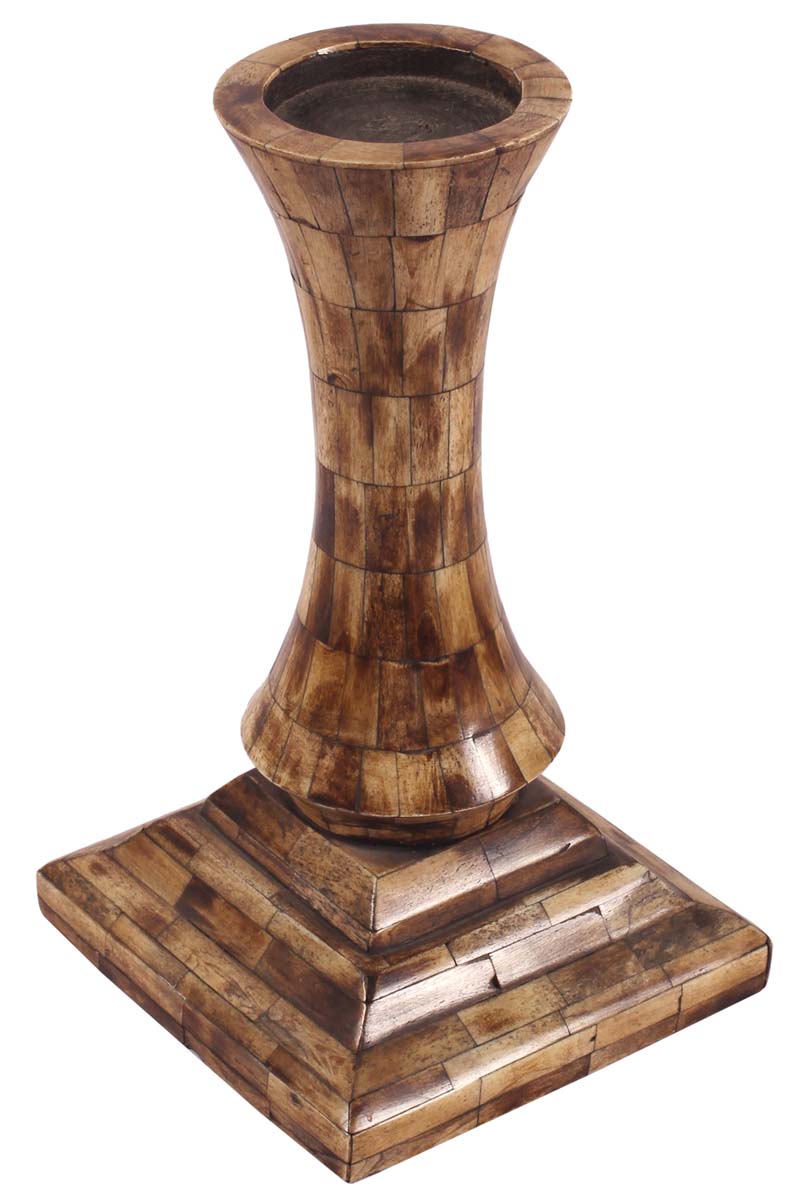 12” Decorative Pedestal Candle-Stand in Natural Bone - Burnished Brown - Antique-Look Home Decor - Buy in Bulk Wholesale