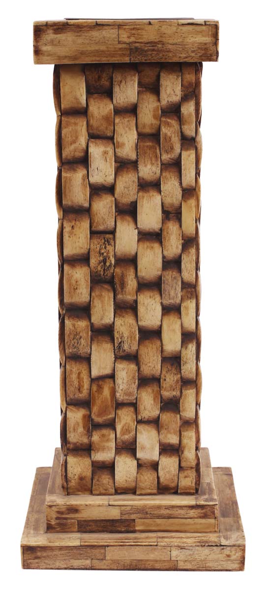 14.5” Decorative Tall Candle-Stand in Natural Bone with Brick Pattern - Burnished Brown - Antique-Look Home Decor - Buy in Bulk Wholesale