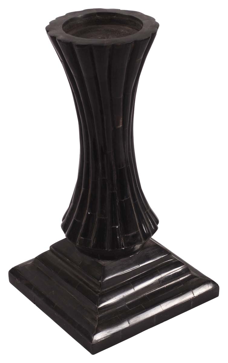 12” Decorative Pedestal Candle-Stand in Natural Bone with Ribbed Pattern - Dark-Brown - Antique-Look Home Decor - Buy in Bulk Wholesale
