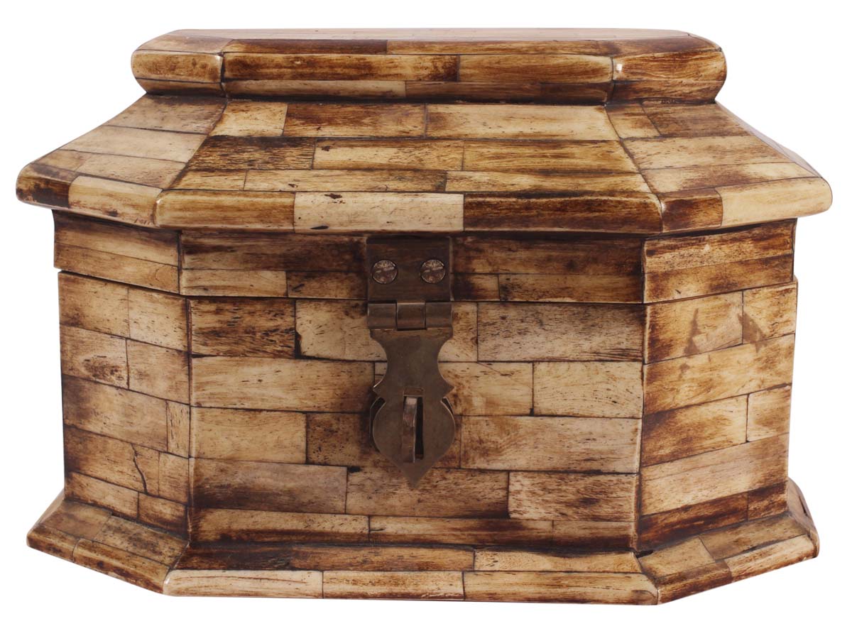 8” Hand-Crafted Jewelry-Box in Natural-Bone & Wood - Brown - Antique-Look Storage Boxes / Accessory Organizers / Gifts - Buy in Bulk Wholesale