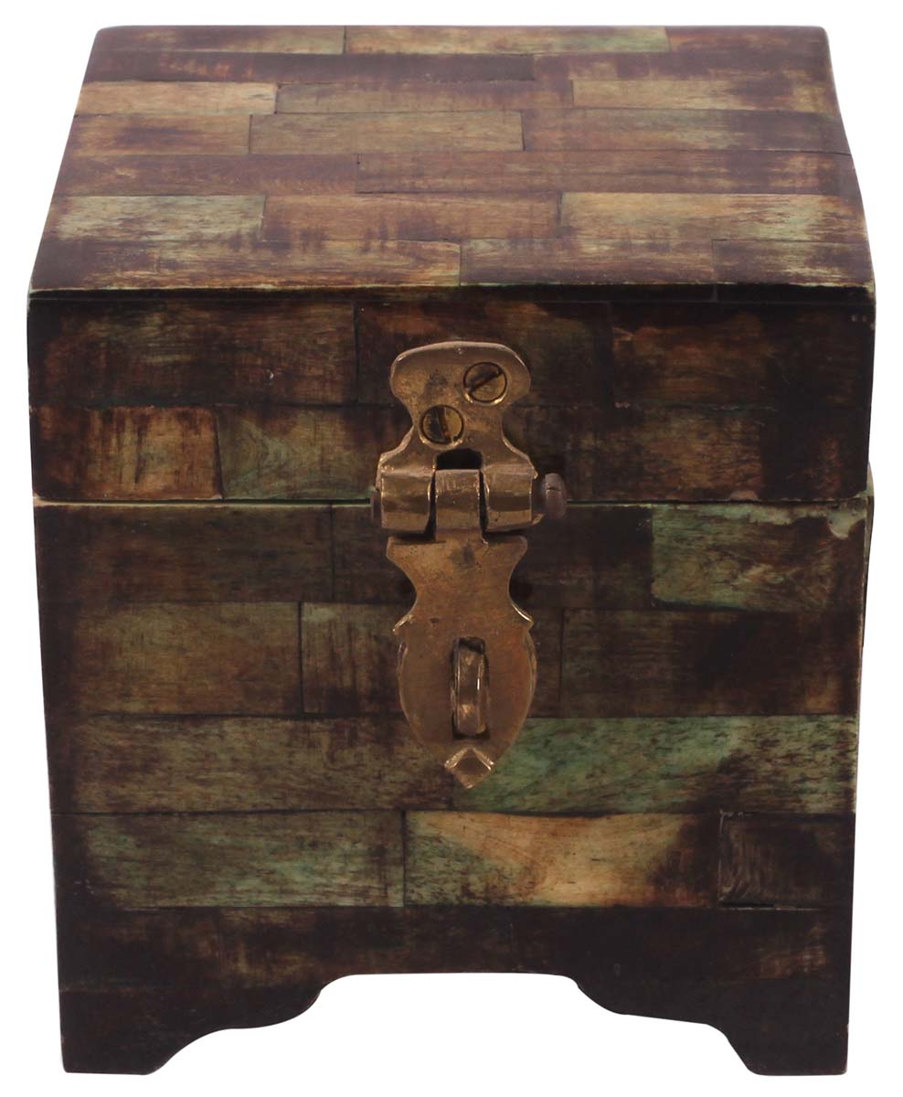 4”Square Jewelry-Box in Natural-Bone & Mango-Wood - Shades of Green & Brown - Antique-Look Storage Boxes / Gifts - Buy in Bulk Wholesale