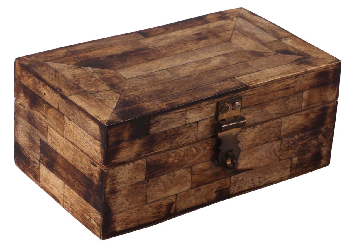 6.5” Treasure-Chest / Jewelry-Box in Natural-Bone & Wood - Burnished Finish in Bone Color - Antique-Look Storage Boxes / Gifts - Buy in Bulk Wholesale