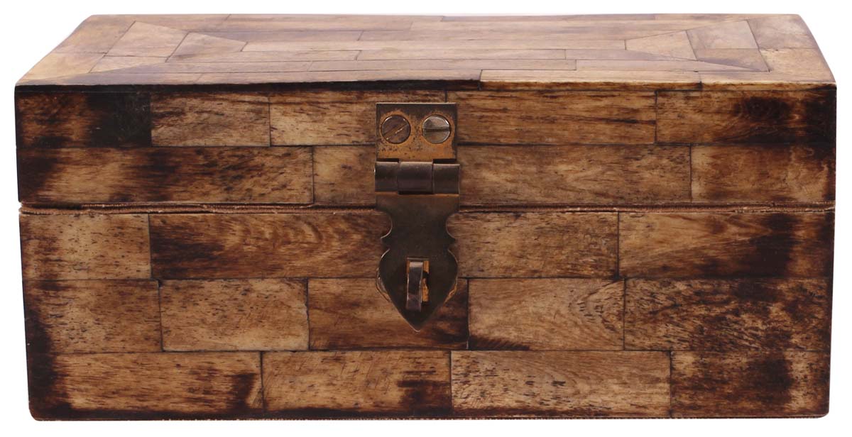 6.5” Treasure-Chest / Jewelry-Box in Natural-Bone & Wood - Burnished Finish in Bone Color - Antique-Look Storage Boxes / Gifts - Buy in Bulk Wholesale