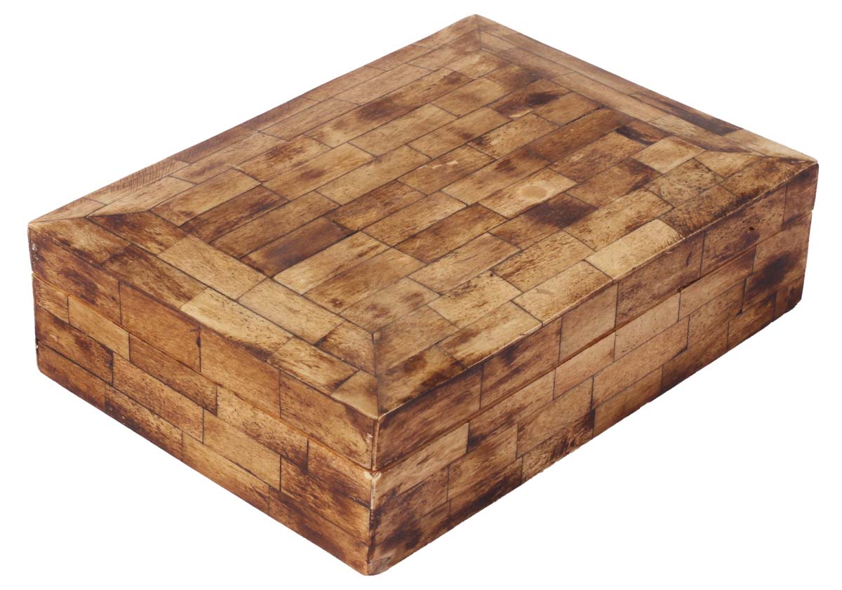8” Rectangular Jewelry-Box in Natural-Bone & Wood - Burnished Finish in Bone Color - Antique-Look Storage Boxes / Gifts - Buy in Bulk Wholesale