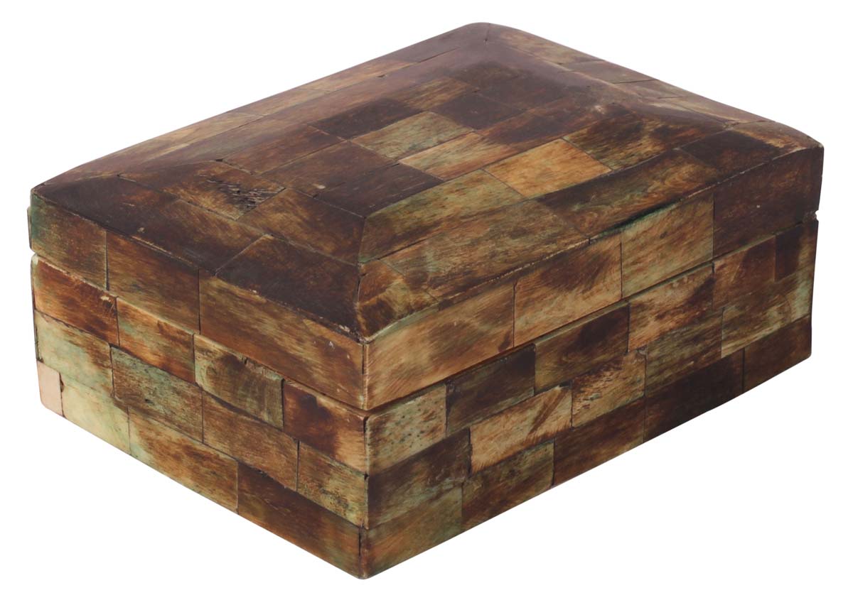 4.5” Rectangular Jewelry-Box in Natural-Bone & Wood - Burnished Black & Green Finish - Antique-Look Storage Boxes / Gifts - Buy in Bulk Wholesale