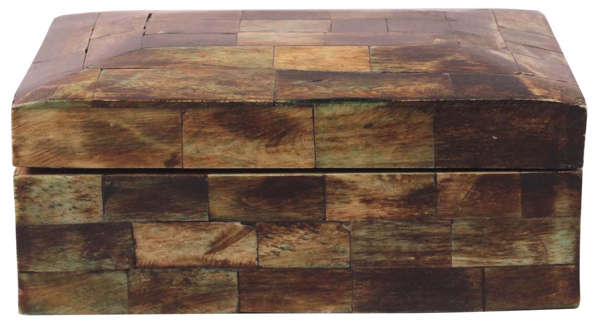 4.5” Rectangular Jewelry-Box in Natural-Bone & Wood - Burnished Black & Green Finish - Antique-Look Storage Boxes / Gifts - Buy in Bulk Wholesale