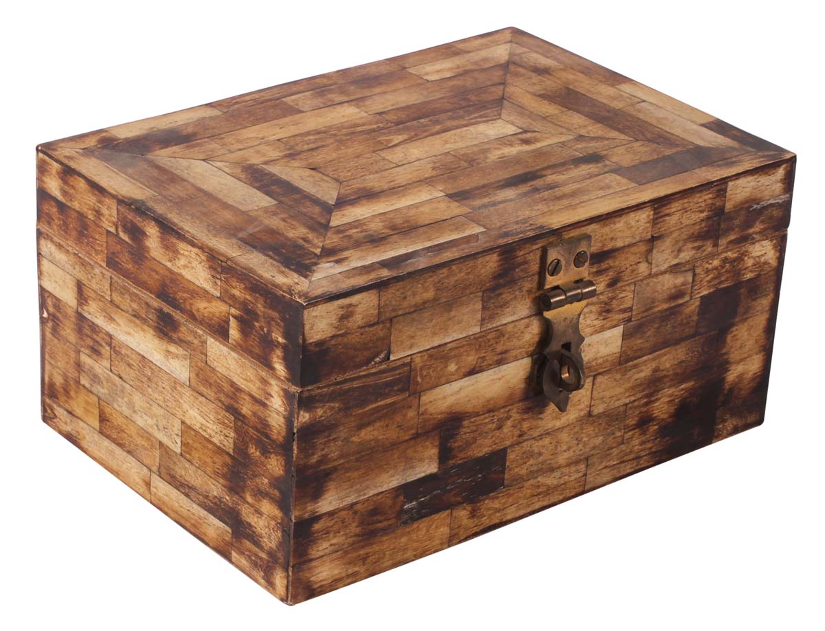 8” Rectangular Jewelry-Box in Natural-Bone & Wood - Brown in Burnished Finish - Antique-Look Storage Boxes / Gifts - Buy in Bulk Wholesale