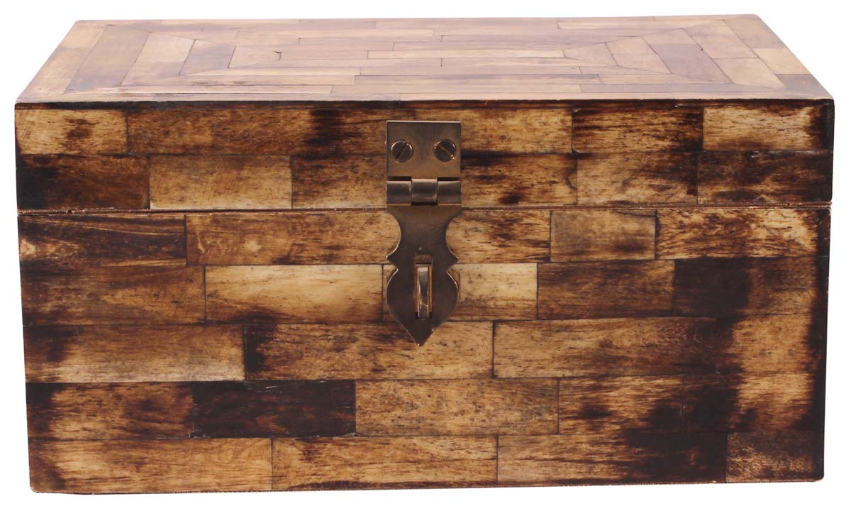 8” Rectangular Jewelry-Box in Natural-Bone & Wood - Brown in Burnished Finish - Antique-Look Storage Boxes / Gifts - Buy in Bulk Wholesale