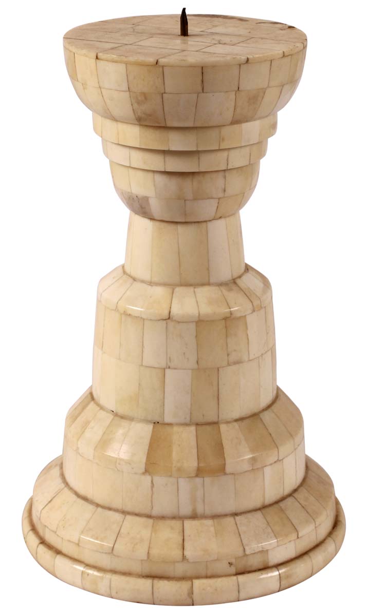 8” Decorative Pillar Candle-Stand in Natural-Bone & Wood - Cream Color - Home Decor / Gifts - Buy in Bulk Wholesale