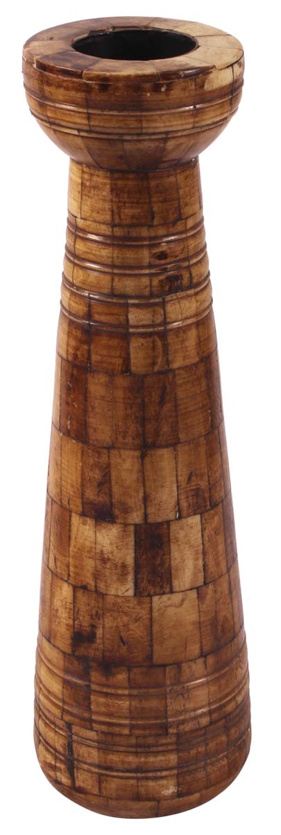 11” Decorative Tall Candle-Stand in Natural-Bone & Wood - Burnished Brown Color - Home Decor / Gifts - Buy in Bulk Wholesale