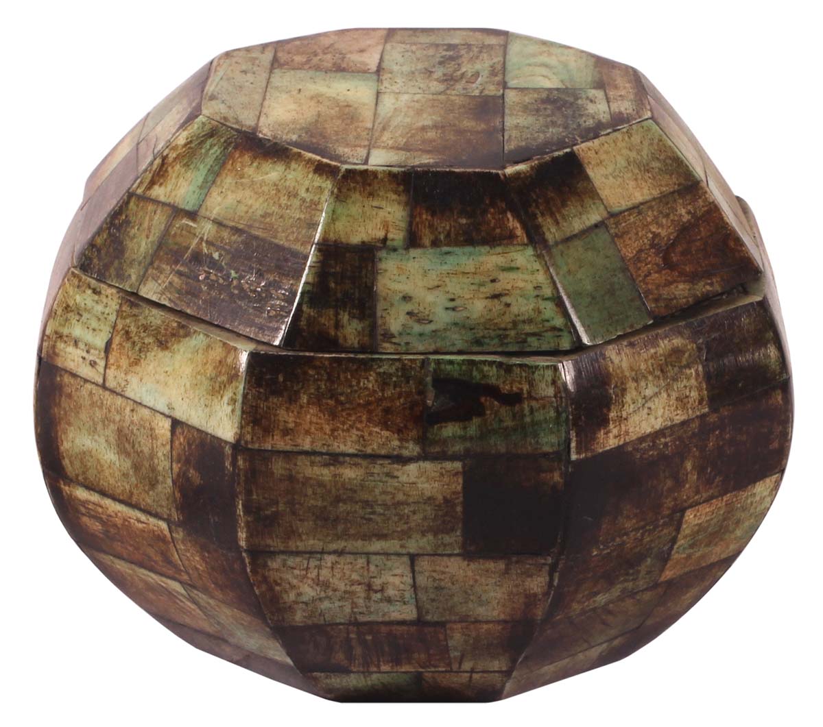 4” Cute Octagonal Jewelry-Box with Lid in Natural-Bone & Wood - Olive-Green - Antique-Look Storage Boxes / Gifts - Buy in Bulk Wholesale