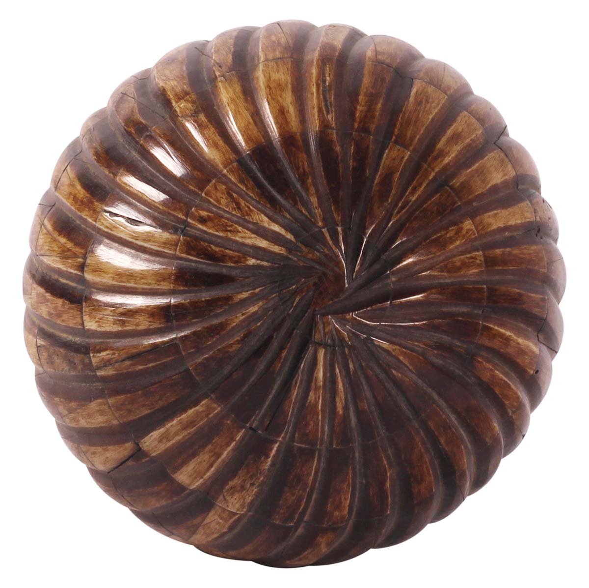 4” Decorative Ball in Natural-Bone with Ribbed Pattern - Burnished Brown Finish - Unique Home Decor / Gifts - Buy in Bulk Wholesale
