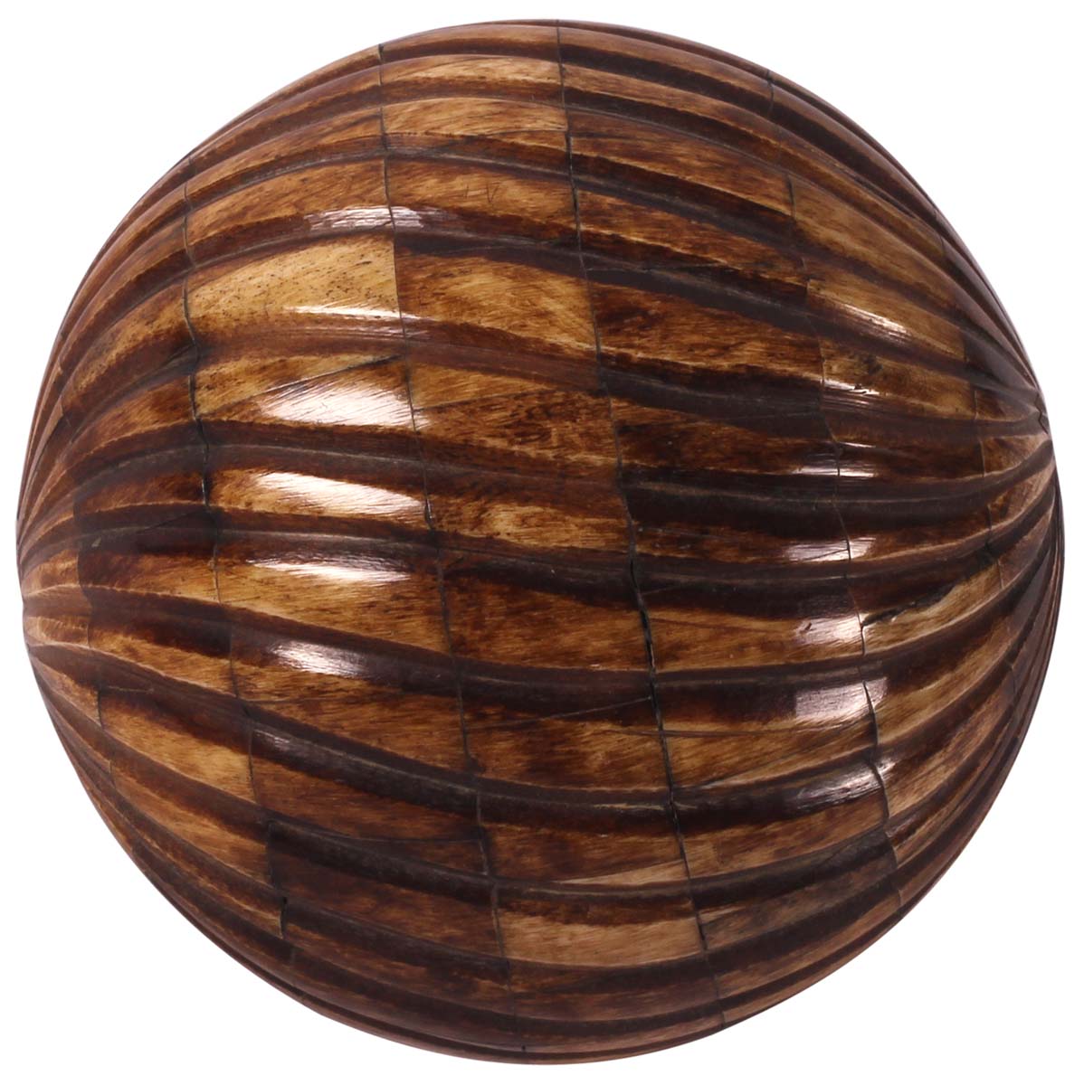 4” Decorative Ball in Natural-Bone with Ribbed Pattern - Burnished Brown Finish - Unique Home Decor / Gifts - Buy in Bulk Wholesale
