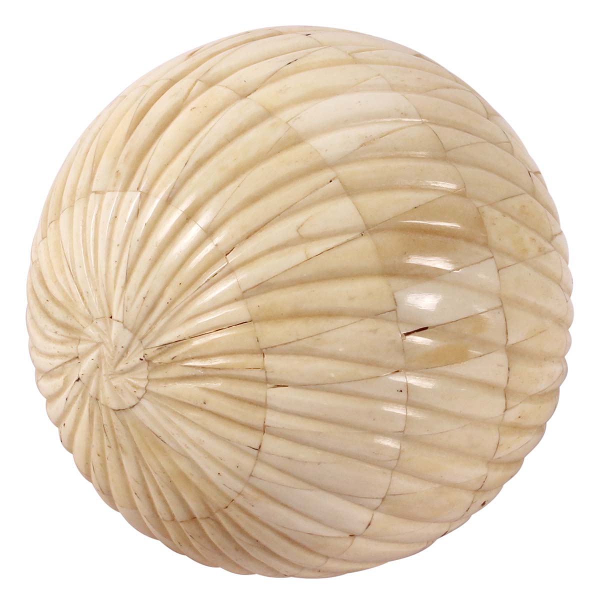 4” Decorative Ball in Natural-Bone with Ribbed-Pattern - Off-White - Unique Home Decor / Gifts - Buy in Bulk Wholesale