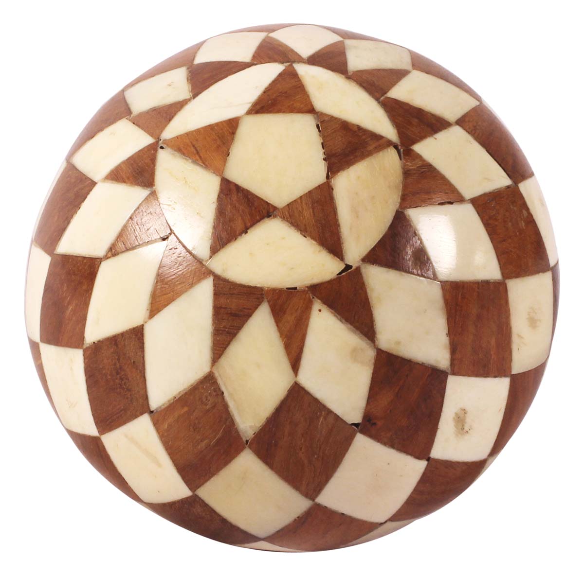 4” Decorative Ball in Natural-Bone with Geometric Motifs - Off-White & Brown - Unique Home Decor / Gifts - Buy in Bulk Wholesale