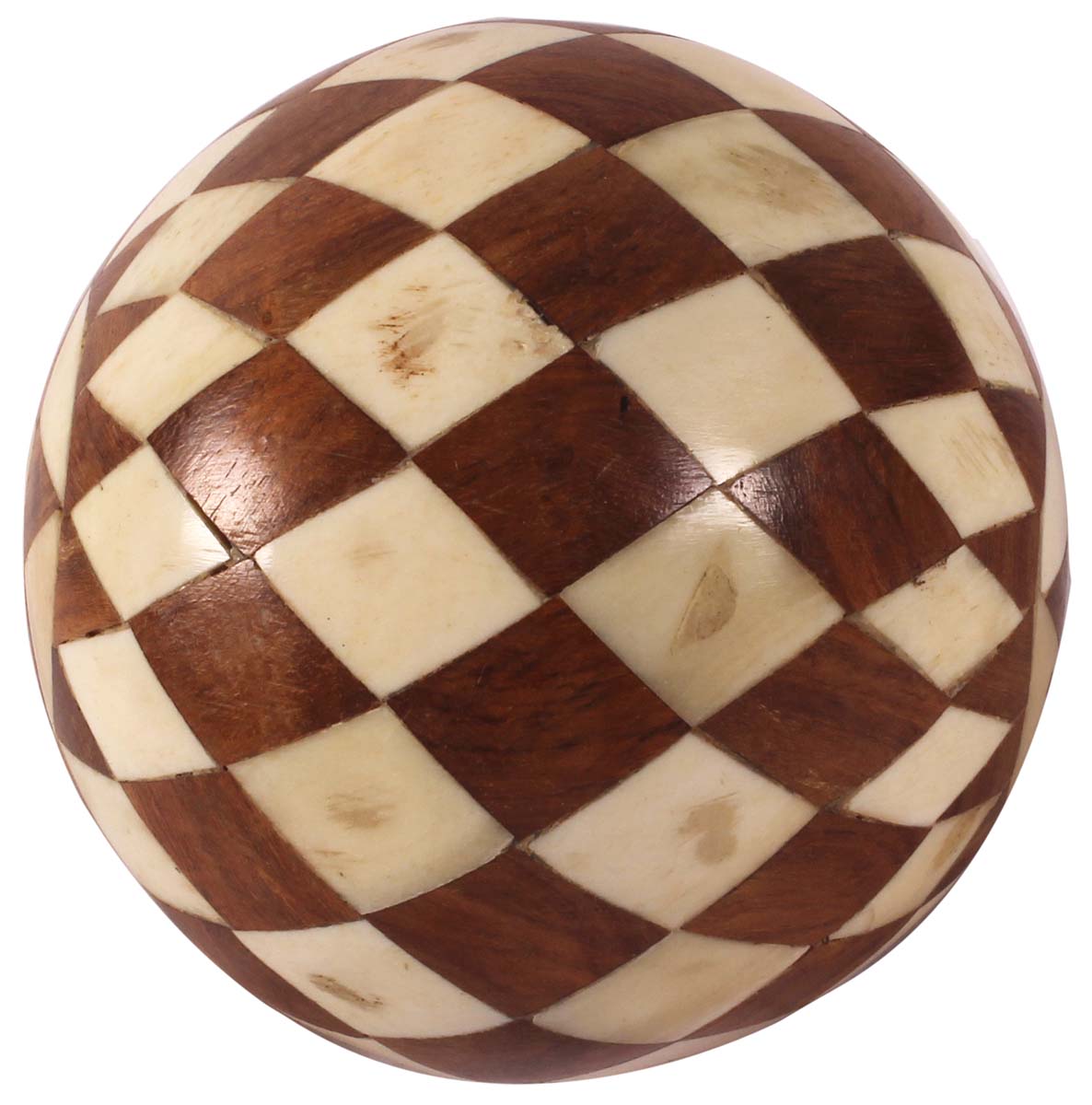 4” Decorative Ball in Natural-Bone with Geometric Motifs - Off-White & Brown - Unique Home Decor / Gifts - Buy in Bulk Wholesale