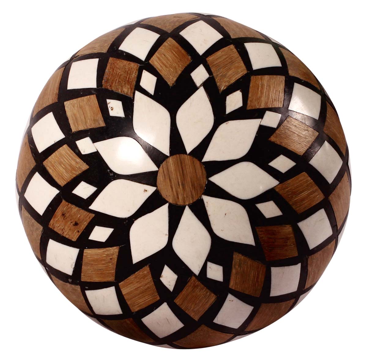 6” Decorative Ball in Natural-Bone & Wood - Geometric Motifs - Cream & Brown Color - Unique Home Decor / Gifts - Buy in Bulk Wholesale