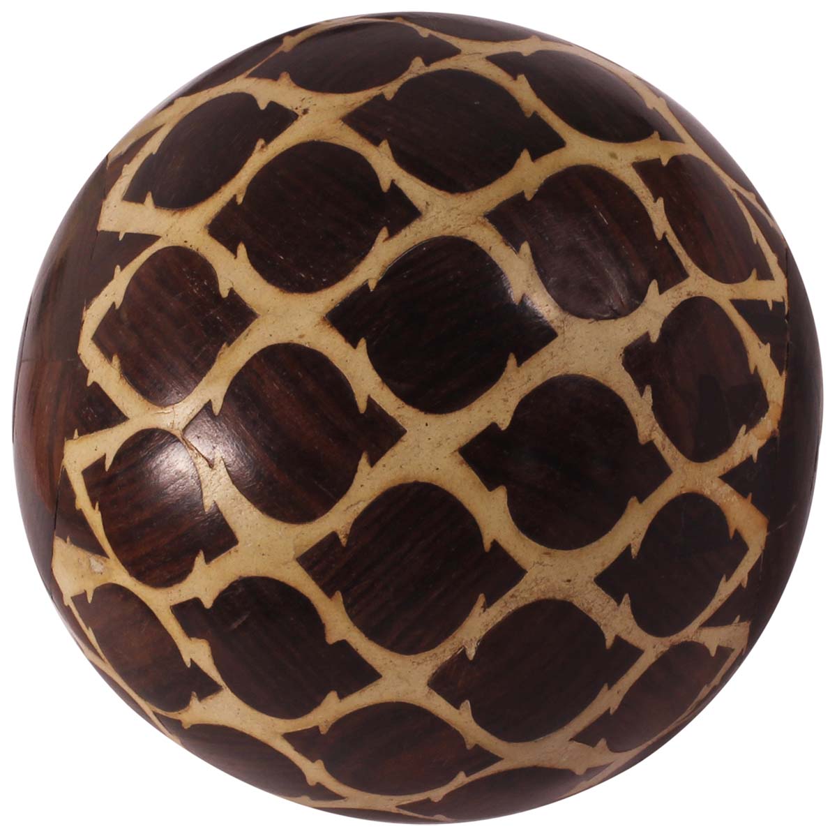 4” Decorative Ball in Natural-Bone & Mango-Wood - Moroccan Motifs in Brown & Cream - Unique Home Decor / Gifts - Buy in Bulk Wholesale