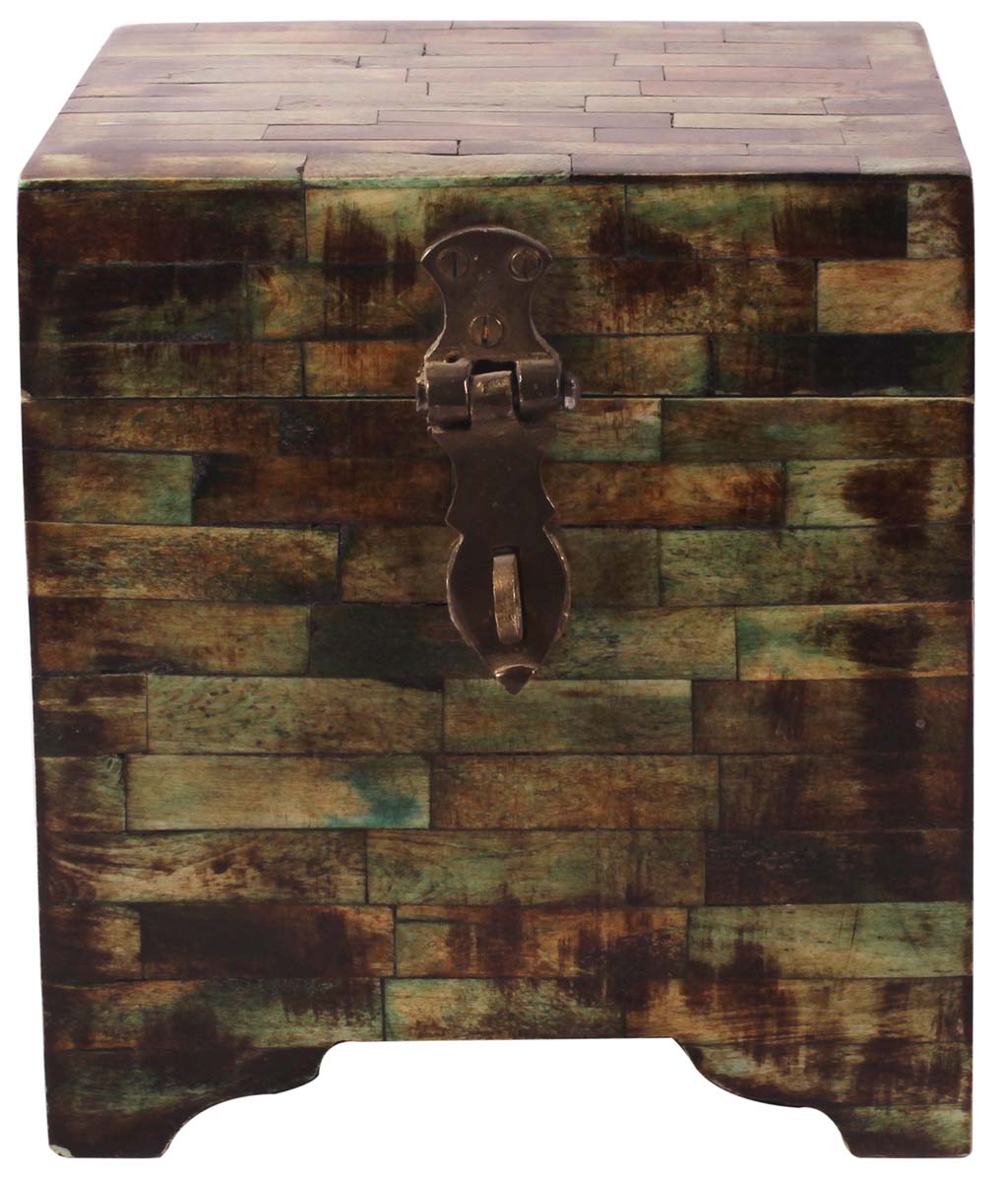 6” Cubical Jewelry-Box in Natural-Bone & Wood - Olive-Green with Geometric Motifs - Antique-Look Storage Boxes / Gifts - Buy in Bulk Wholesale