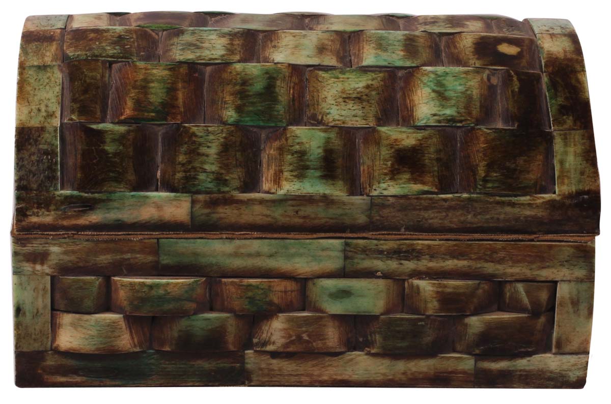 6” Decorative Treasure-Chest / Jewelry Box in Bone & Natural-Wood - Textured Green - Gifts for Her from India - Buy in Bulk Wholesale