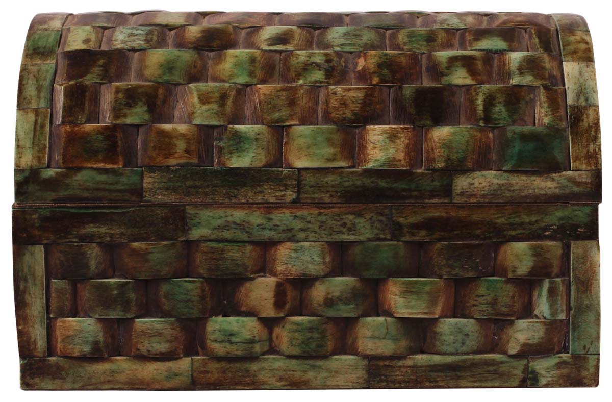 8.5” Decorative Treasure-Chest / Jewelry Box in Bone & Mango-Wood - Textured Green - Gifts for Her from India - Buy in Bulk Wholesale