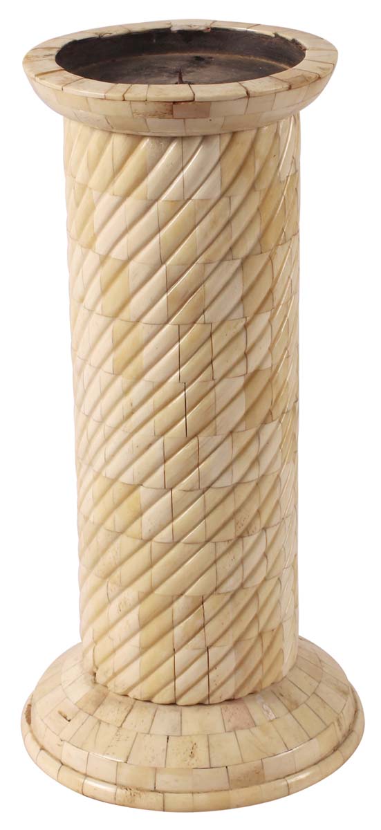 12” Decorative Pillar Candle-Stand in Natural Bone & Wood with Twisted Pattern - Textured Bone Color - Home Decor - Buy in Bulk Wholesale