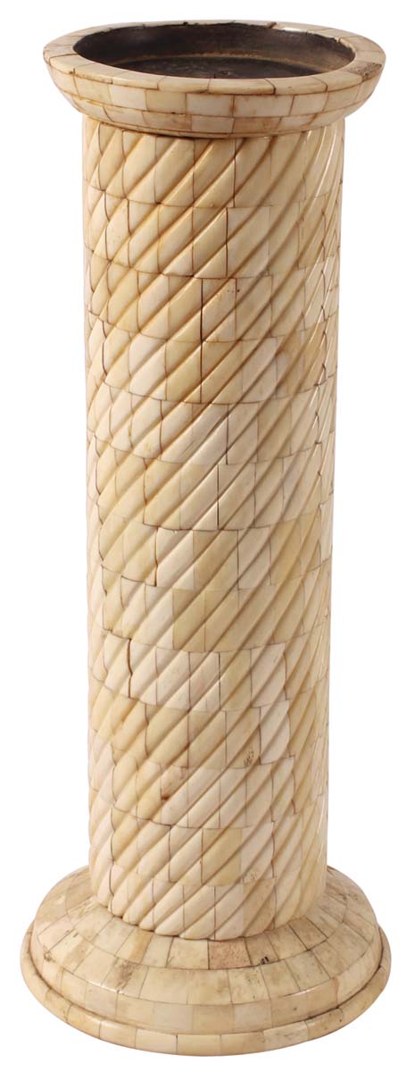15” Decorative Pillar Candle-Stand in Natural Bone & Wood with Twisted Pattern - Textured Bone Color - Home Decor - Buy in Bulk Wholesale