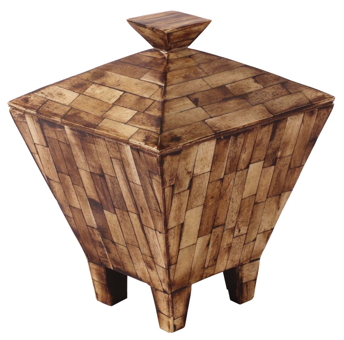 8” Jewelry Box / Keepsake Box with Lid & Pegs - In Bone & Natural-Wood - Burnished Brown Texture - Decor / Essentials / Gifts for Her - Buy in Bulk Wholesale