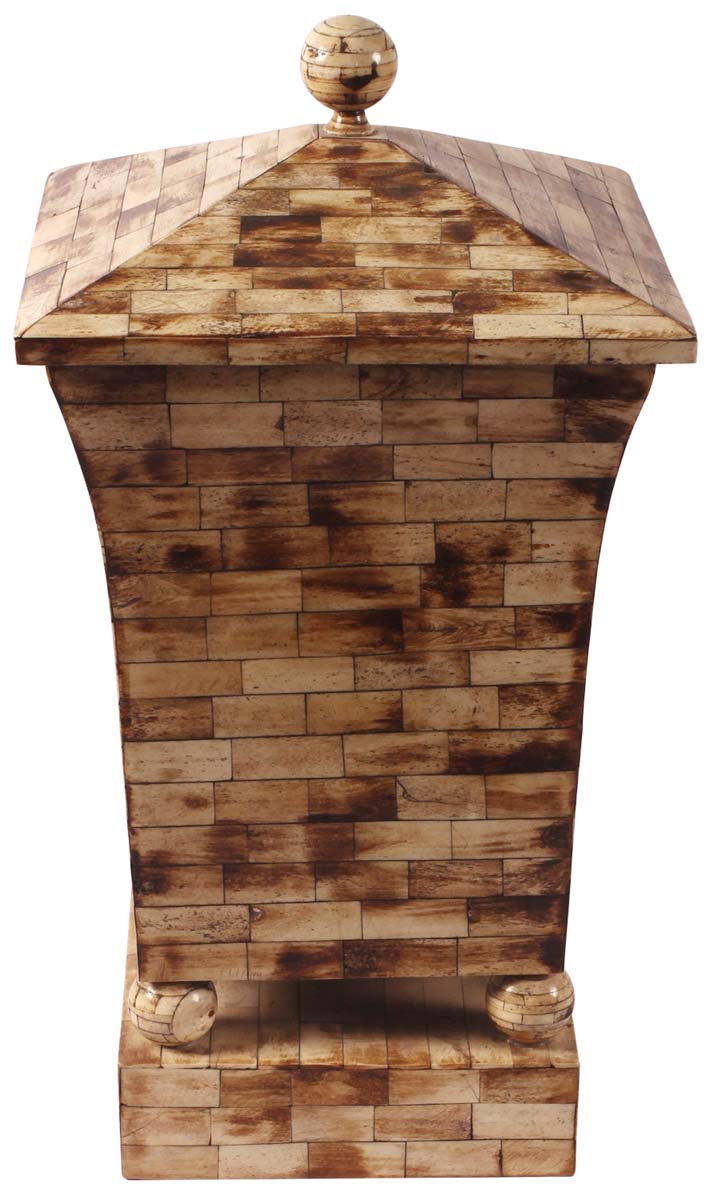 9” Jewelry Box / Keepsake Box with Lid & Pegs - In Bone & Natural-Wood - Burnished Brown Texture - Decor / Essentials / Gifts for Her - Buy in Bulk Wholesale