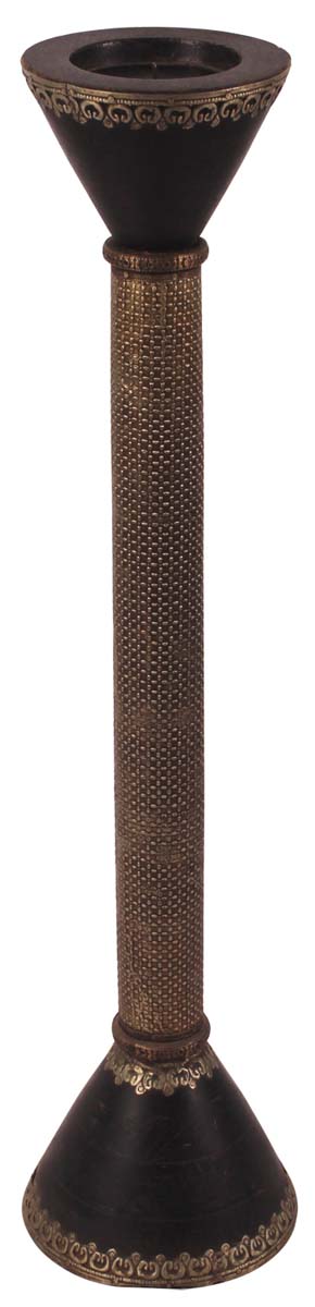 24” Tall Candle-Stand in Wood with Metal Work - Black & Antique Silver Color - Home Decor - Buy in Bulk Wholesale