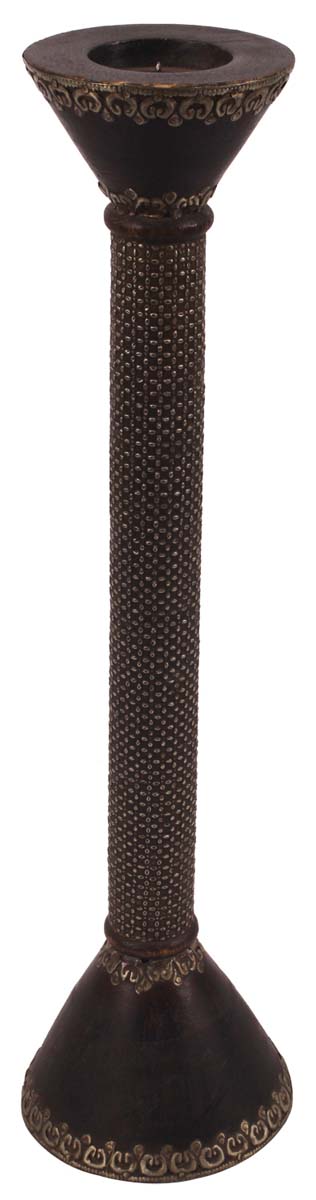 18” Tall Candle-Stand in Wood with Metal Work - Black & Antique Silver Color - Home Decor - Buy in Bulk Wholesale