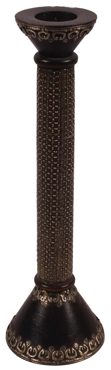 12” Tall Candle-Stand in Wood with Metal Work - Black & Antique Silver Color - Home Decor - Buy in Bulk Wholesale