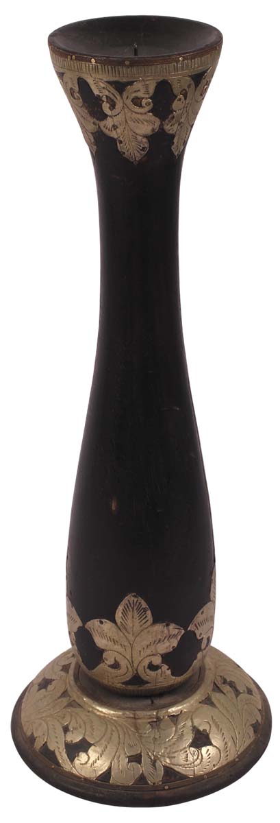 18” Vase-Shaped Candle-Stand in Wood with Metal Work - Black & Antique Silver Color - Home Decor - Buy in Bulk Wholesale