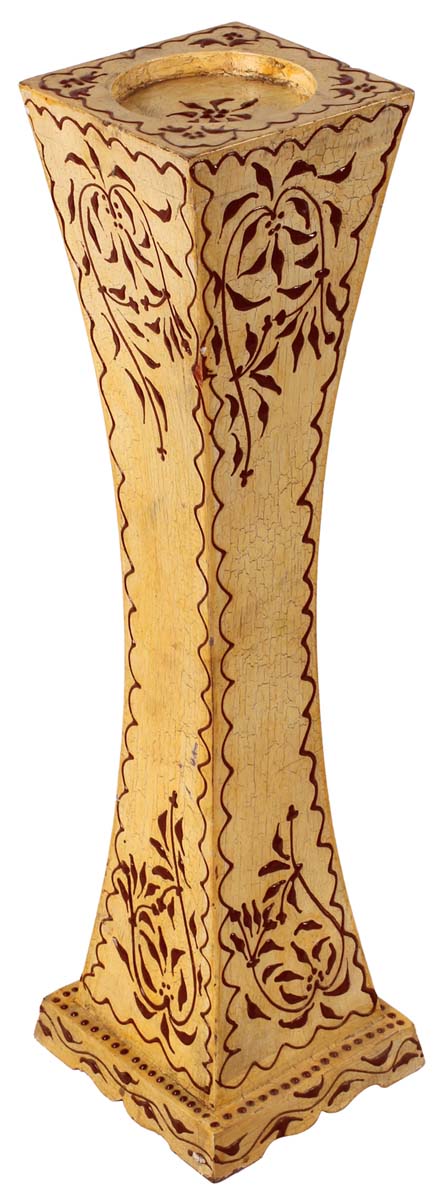 21” Candle-Stand in Mango-Wood with Hand-Painted Floral Motifs - Ethnic-Look Tea-Light Stands / Home Decor / Gifts - Buy in Bulk Wholesale