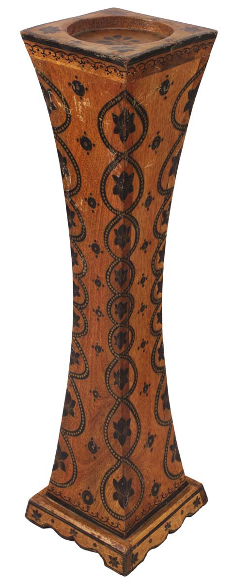 21” Candle-Stand in Wood with Hand-Painted Motifs - Brown Black - Ethnic-Look Tea-Light Stands / Home Decor / Gifts - Buy in Bulk Wholesale
