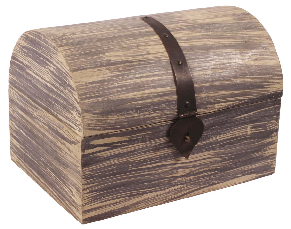 10” Treasure Chest / Jewelry-Box in Wood with Shaded Hand-Painting in Gray - Sleek Storage Boxes from India - Buy in Bulk Wholesale