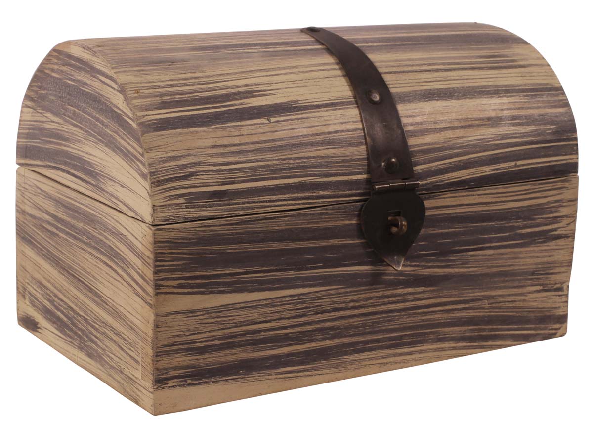 8” Treasure Chest / Jewelry-Box in Natural-Wood with Shaded Hand-Painting in Gray - Sleek Storage Boxes from India - Buy in Bulk Wholesale