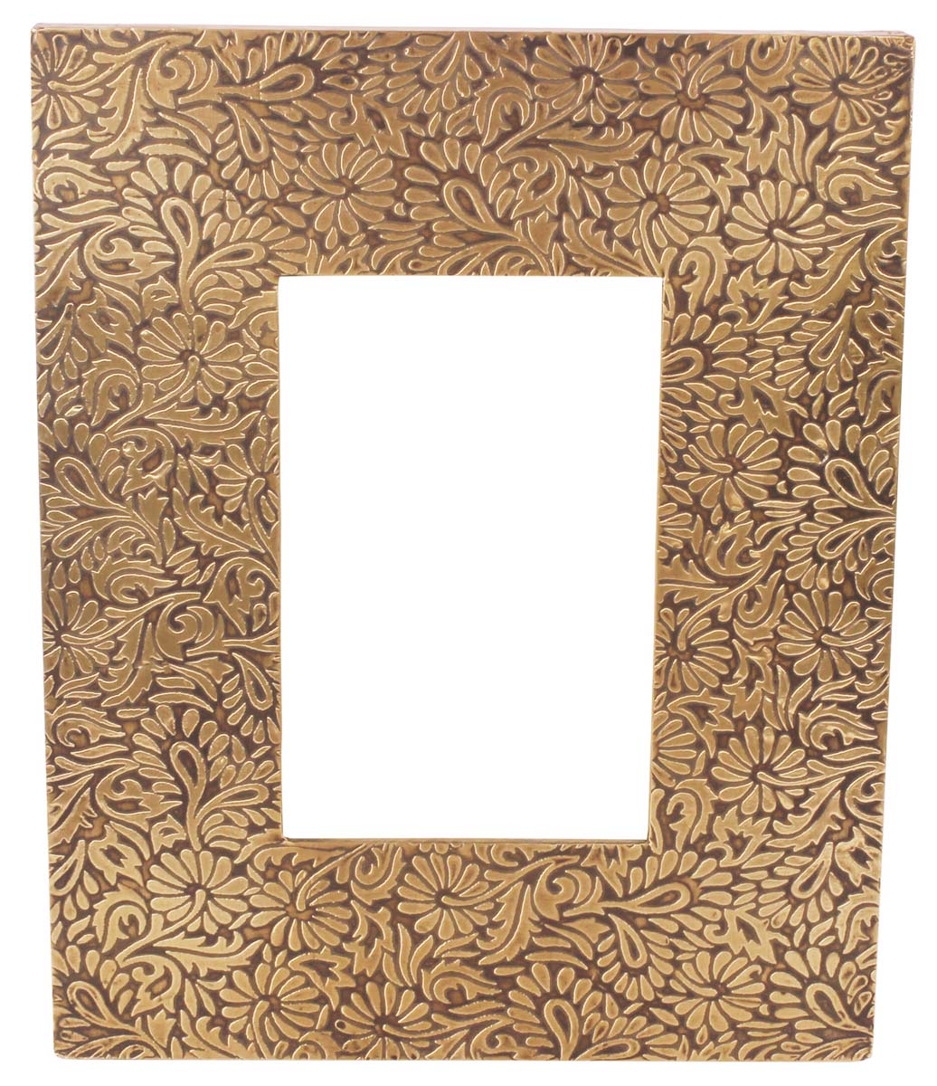 4x6 Handmade Picture-Frame in MDF with Floral Brass-Work - Golden - Home Decor / Gifts - Buy in Bulk Wholesale