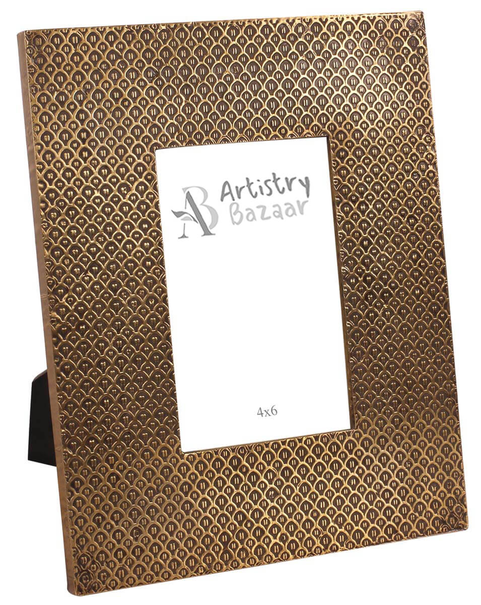 4x6 Handmade Picture-Frame in MDF with Abstract Brass-Work - Golden - Home Decor / Gifts - Buy in Bulk Wholesale