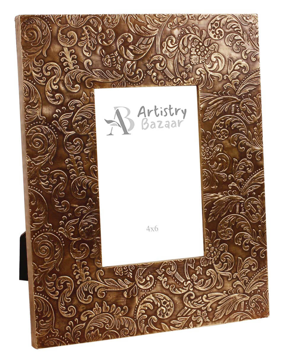 4x6 Handmade Picture-Frame in MDF with Brass Leaf Work - Golden - Home Decor / Gifts - Buy in Bulk Wholesale
