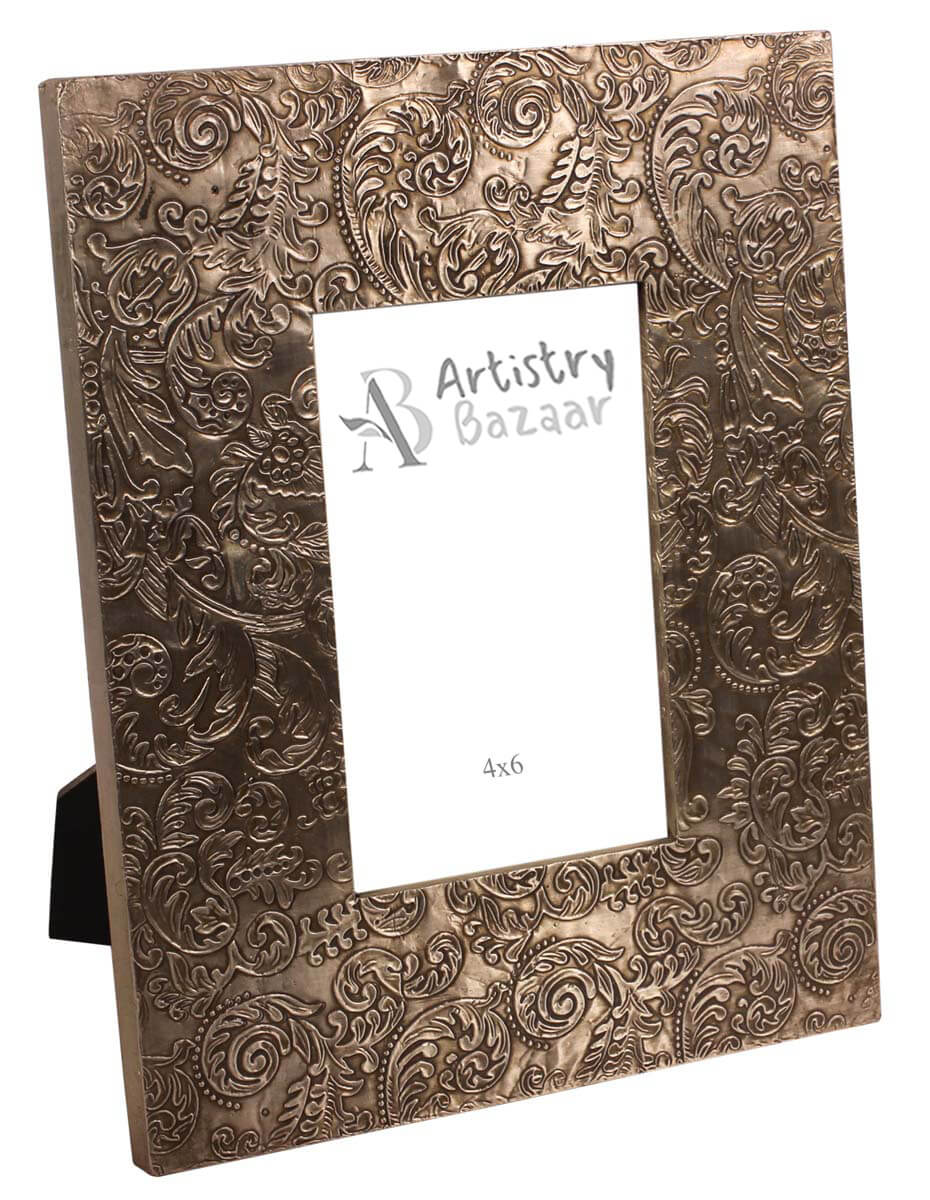 4x6 Handmade Picture-Frame in MDF with Brass Leaf Work - Silver - Home Decor / Gifts - Buy in Bulk Wholesale