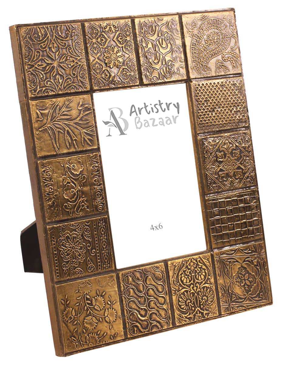 4x6 Handmade Picture-Frame in MDF with Brass Leaf Work - Copper & Golden - Home Decor / Gifts - Buy in Bulk Wholesale
