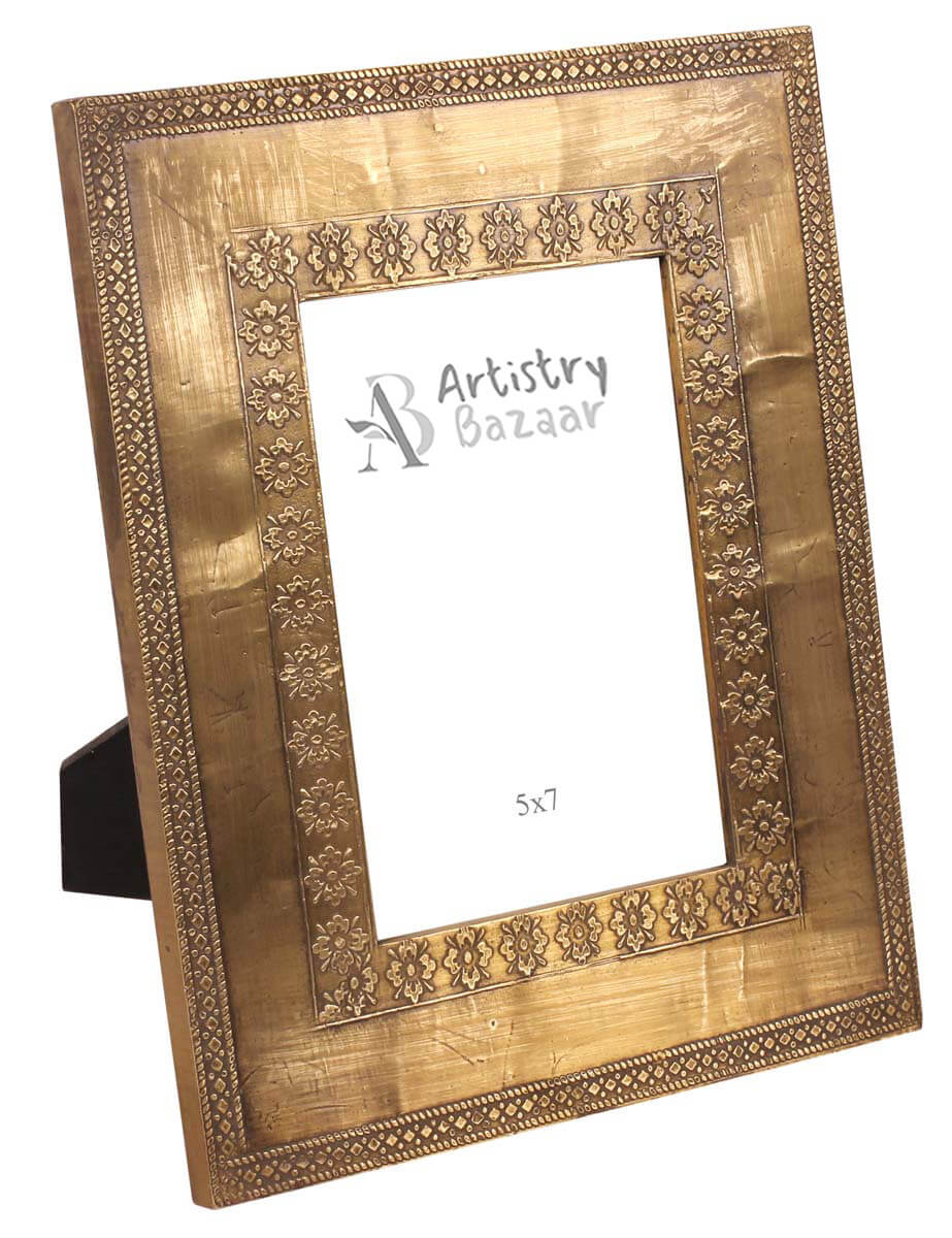 5x7 Handmade Picture-Frame in MDF with Abstract Brass-Work - Golden - Home Decor / Gifts - Buy in Bulk Wholesale