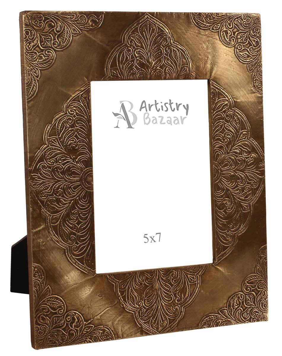 5x7 Handmade Picture-Frame in MDF with Floral Brass-Work - Golden - Home Decor / Gifts - Buy in Bulk Wholesale
