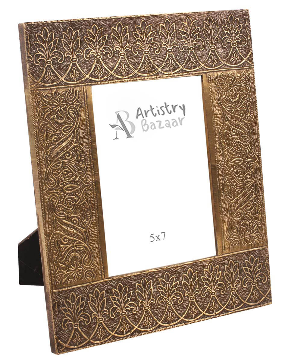 5x7 Handmade Picture-Frame in MDF with Brass-Work in Traditional-Motifs - Golden - Home Decor / Gifts - Buy in Bulk Wholesale