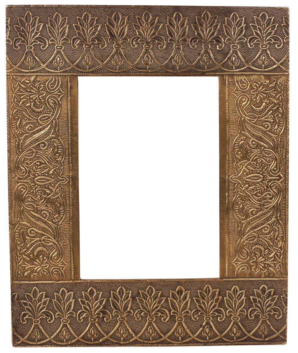 5x7 Handmade Picture-Frame in MDF with Brass-Work in Traditional-Motifs - Golden - Home Decor / Gifts - Buy in Bulk Wholesale