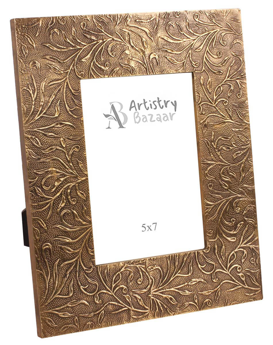 5x7 Handmade Picture-Frame in MDF with Brass Leaf Work - Golden - Home Decor / Gifts - Buy in Bulk Wholesale